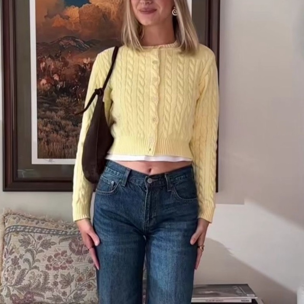 Yellow Cable Knit Cardigan